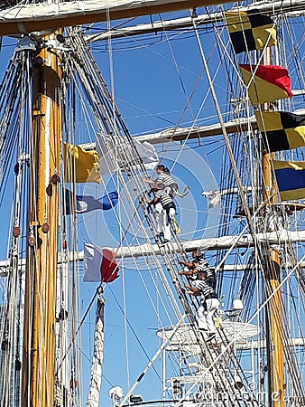 Crew climbing ropes Editorial Stock Photo