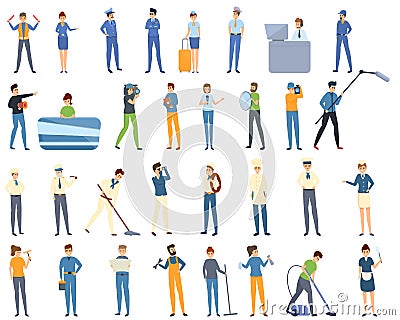 Crew icons set, cartoon style Vector Illustration