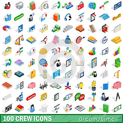 100 crew icons set, isometric 3d style Vector Illustration