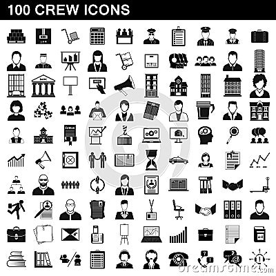 100 crew icons set, simple style Vector Illustration