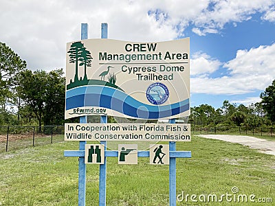 CREW Management, Cypress Dome Trailhead Entrance Sign Editorial Stock Photo