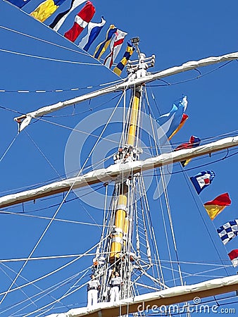 Crew on ship pole Editorial Stock Photo