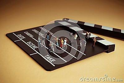 Crew shooting action movie. Film making concept Stock Photo