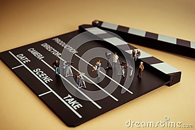 Crew shooting romantic movie. Film making concept Stock Photo