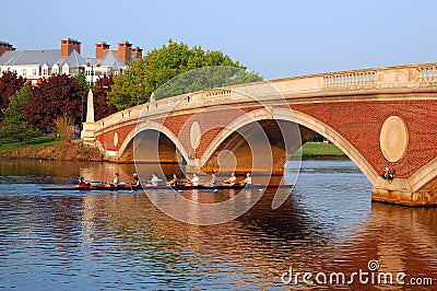 A crew team on the Charles River Boston Editorial Stock Photo