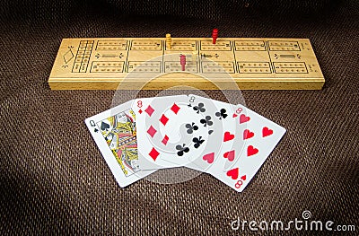Cribbage Board and Cards Stock Photo
