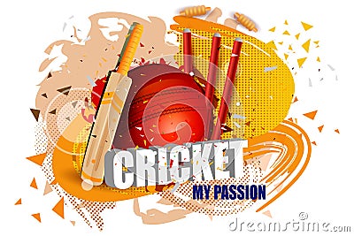 Cricket background with bat, ball and stump wicket Vector Illustration