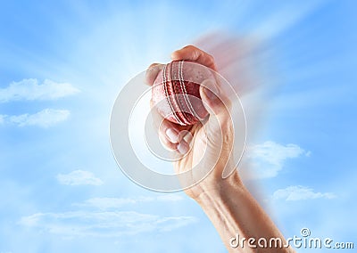 Cricket Ball Bowling Hand Stock Photo