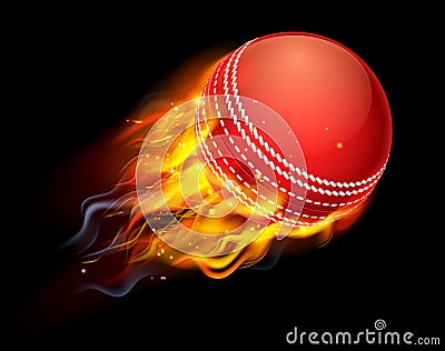 Cricket Ball on Fire Vector Illustration