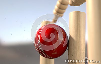 Cricket Ball Hitting Wickets Stock Photo