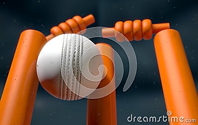 Cricket Ball Hitting Wickets Stock Photo