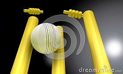 Cricket Ball Hitting Wickets At Night Stock Photo