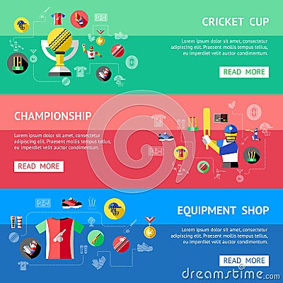 Cricket Banner Set Vector Illustration