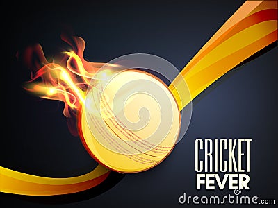 Cricket Fever concept with ball in fire flame. Stock Photo