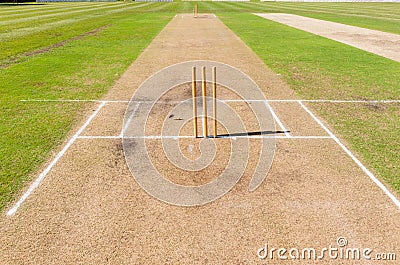 Cricket Field Pitch`s Wickets Grounds Stock Photo