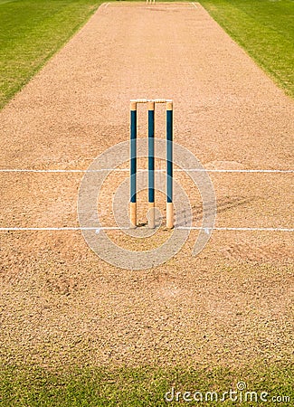 Cricket Pitch Wicket Stumps Stock Photo