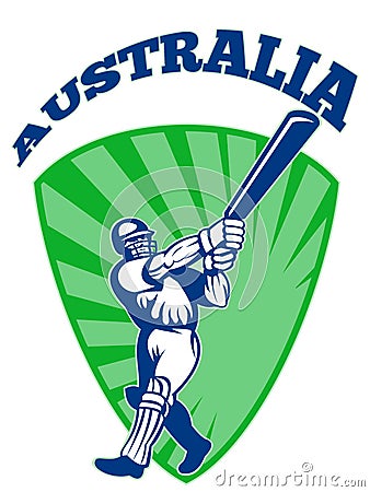 Cricket player batsman batting retro Australia Stock Photo