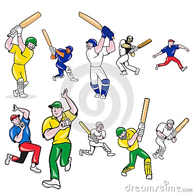 Cricket-player-CARTOON-SET Vector Illustration