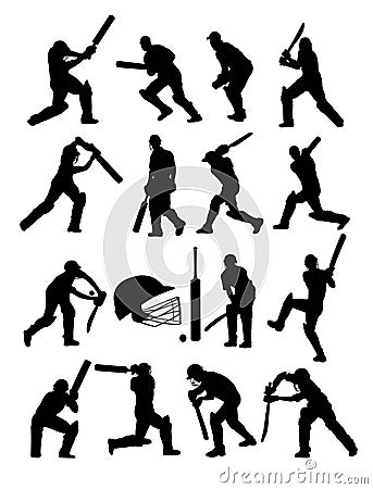 Cricket Players Silhouettes Vector Illustration