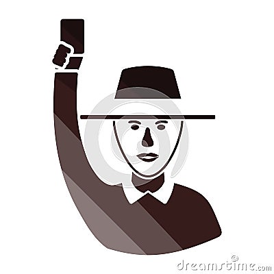 Cricket umpire with hand holding card icon Vector Illustration