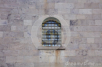 Jail window stone wall prison criminal incarceration crime lock Stock Photo