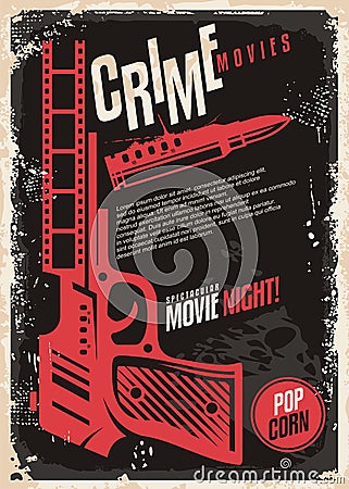 Crime movies spectacular movie night retro poster design Vector Illustration