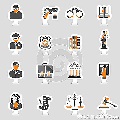 Crime and Punishment Icons Sticker Set Vector Illustration