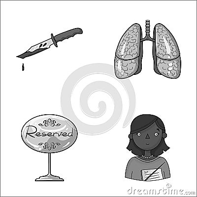 Crime, restaurant and other monochrome icon in cartoon style.Medicine, profession icons in set collection. Vector Illustration