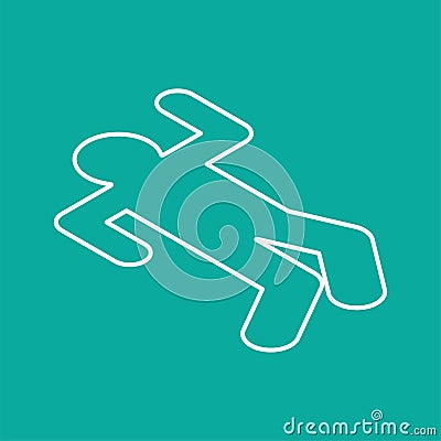 Crime scene Chalk silhouette corpse. Chalk outline of dead body. Vector Illustration