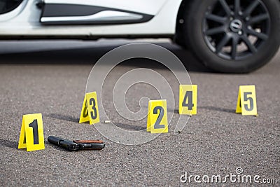 Crime scene after gunfight Stock Photo