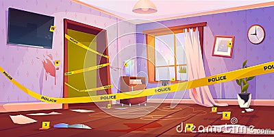 Crime scene, murder place with yellow police tape Vector Illustration