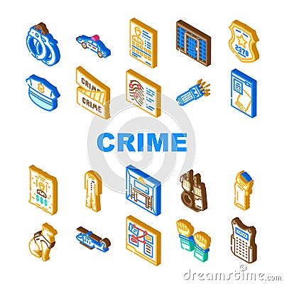 crime scene police criminal icons set vector Cartoon Illustration