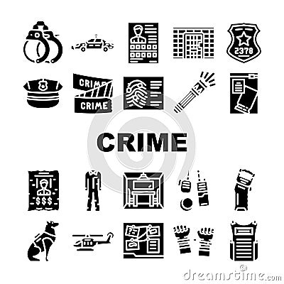 crime scene police criminal icons set vector Vector Illustration