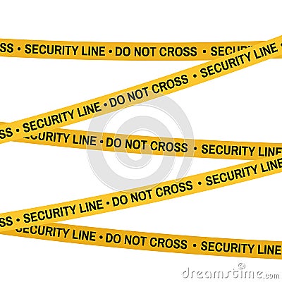 Crime scene yellow tape, police line Do Not Cross Security tape. Cartoon flat-style. Vector illustration. White Vector Illustration