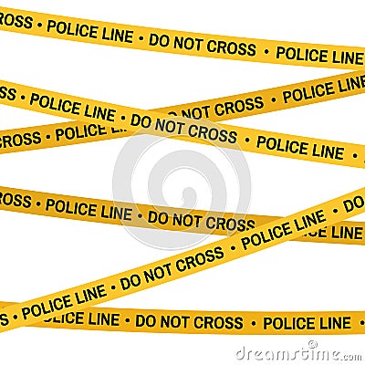 Crime scene yellow tape, police line Do Not Cross tape. Cartoon flat-style Vector Illustration