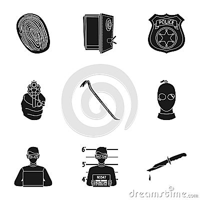 Crime set icons in black style. Big collection of crime symbol Vector Illustration