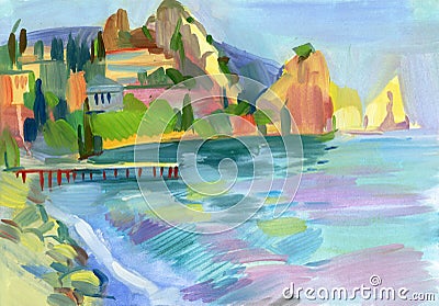 Crimean sketch in gouache Stock Photo