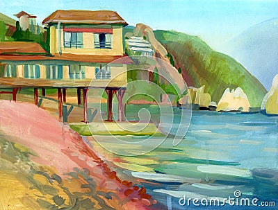 Crimean sketch in gouache Stock Photo