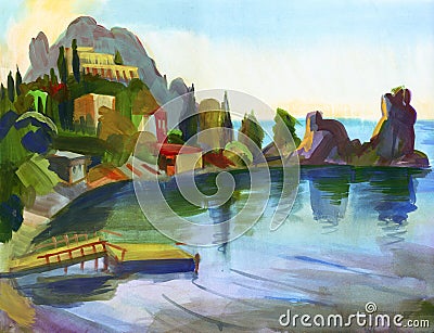 Crimean sketch in gouache Stock Photo