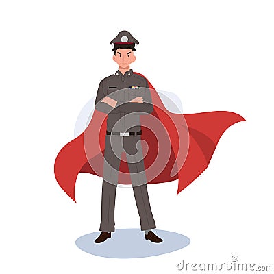 Crimefighter concept. Thai Police Officer as Superhero Vector Illustration