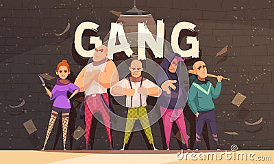 Flat Criminal Gang Composition Vector Illustration