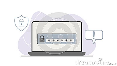 The criminal behind a laptop, computer. Hidden mining. Phishing notifications. Account hacking. A fraudster steals a Vector Illustration