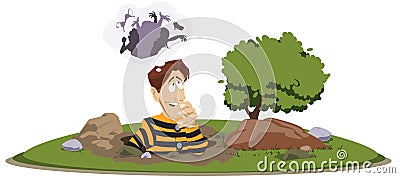 A criminal escaped from prison dreams of girls Vector Illustration