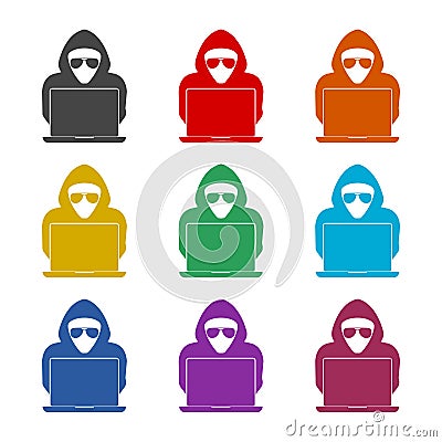 Criminal hacker icon, color set Vector Illustration