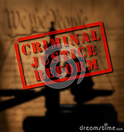 Criminal Justice Reform stamp with court gavel Stock Photo