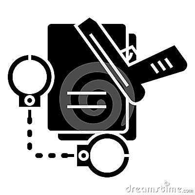 Criminal law - handcuffs - docs - gun - evidence icon, vector illustration Vector Illustration