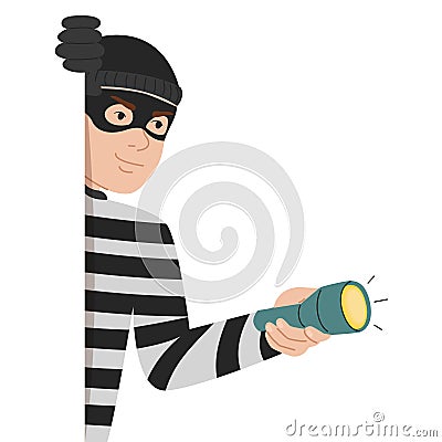 Criminal looking out of corner vector isolated Vector Illustration