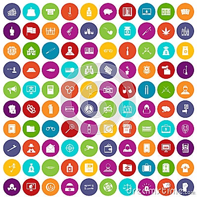 100 criminal offence icons set color Vector Illustration