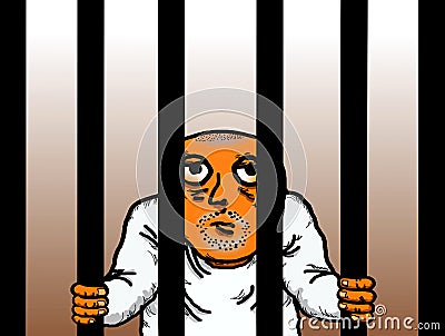 Criminal Prisoner Imprisoned Jail Cell Cartoon Illustration