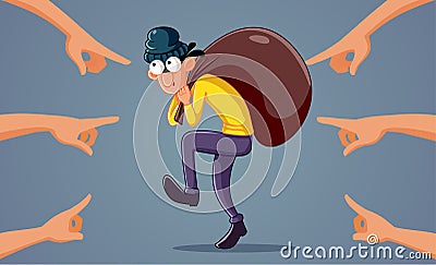 Hands Pointing to a Thief Caught Stealing Vector Cartoon Illustration Vector Illustration